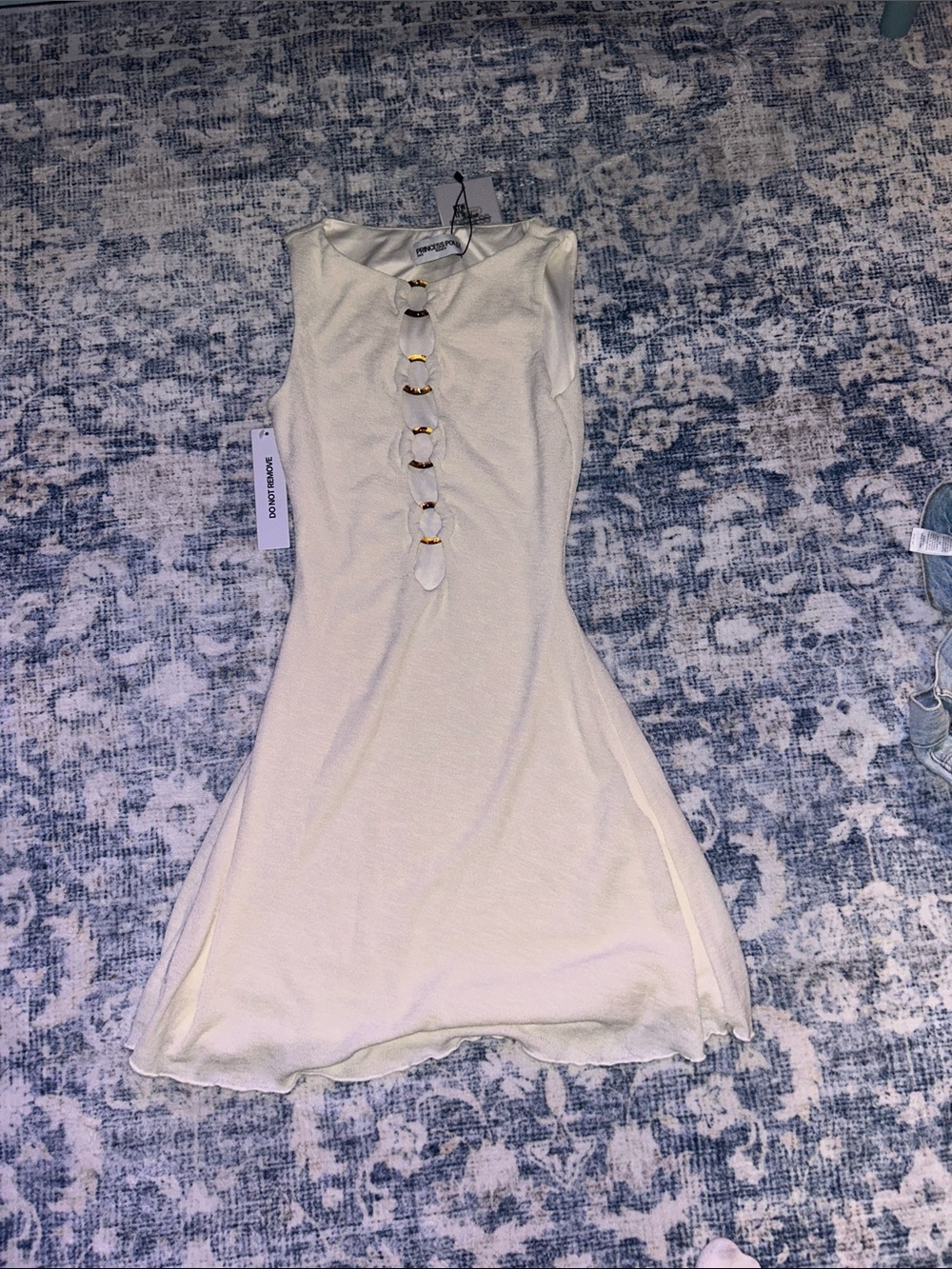 Princess Polly Cream Sleeveless Ring-Detail Knit Dress